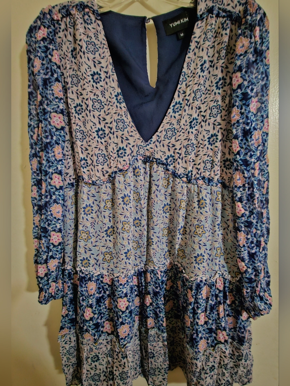 Yumi Kim Floral Tiered V-Neck Dress in Navy & Blush